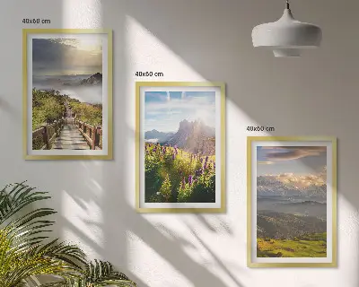 Berglandschaft mit Blumen 3er-Set Bilder mit Rahmen
