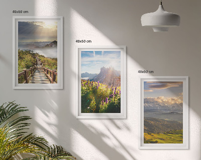 Bilder-3er-set mit rahmen Berglandschaft mit Blumen