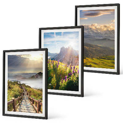 Bilder-3er-set mit rahmen Berglandschaft mit Blumen