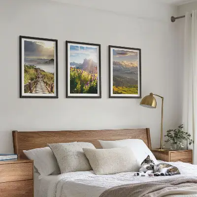 Berglandschaft mit Blumen 3er-Set Bilder mit Rahmen