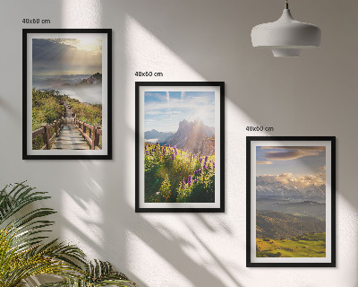 Bilder-3er-set mit rahmen Berglandschaft mit Blumen
