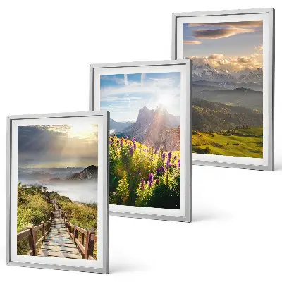 Berglandschaft mit Blumen 3er-Set Bilder mit Rahmen
