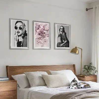 Stilvolle Porträts von Frauen mit Blumen 3er-Set mit Rahmen