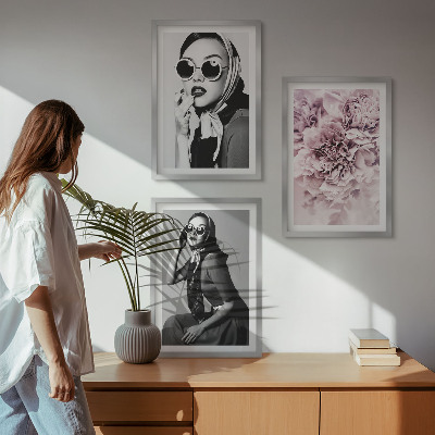Bilder-3er-set mit rahmen Stilvolle Porträts von Frauen mit Blumen