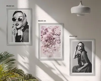 Stilvolle Porträts von Frauen mit Blumen 3er-Set mit Rahmen