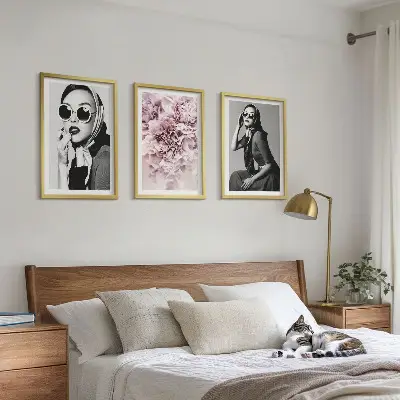 Stilvolle Porträts von Frauen mit Blumen 3er-Set mit Rahmen