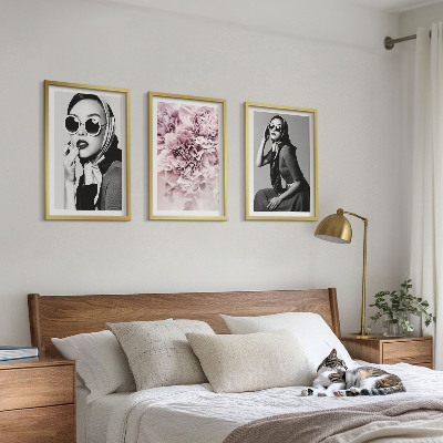 Bilder-3er-set mit rahmen Stilvolle Porträts von Frauen mit Blumen