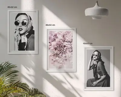 Stilvolle Porträts von Frauen mit Blumen 3er-Set mit Rahmen