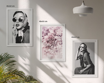 Bilder-3er-set mit rahmen Stilvolle Porträts von Frauen mit Blumen