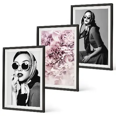 Stilvolle Porträts von Frauen mit Blumen 3er-Set mit Rahmen