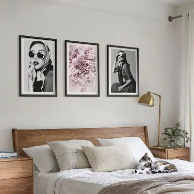 Stilvolle Porträts von Frauen mit Blumen 3er-Set mit Rahmen