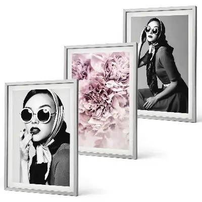 Stilvolle Porträts von Frauen mit Blumen 3er-Set mit Rahmen