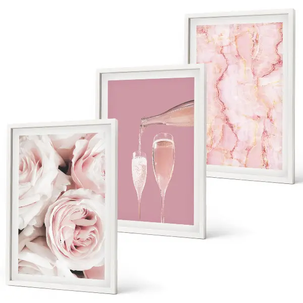 Gerahmtes Bilderset champagnerfarbene Rosen auf Marmorhintergrund