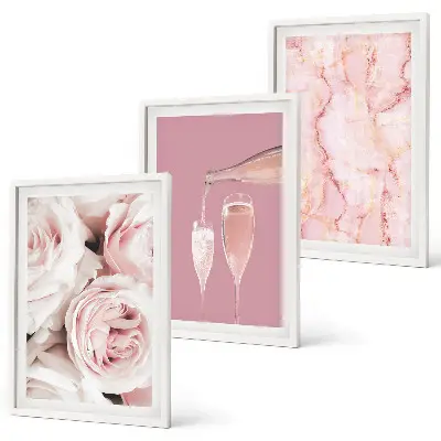 Gerahmtes Bilderset champagnerfarbene Rosen auf Marmorhintergrund