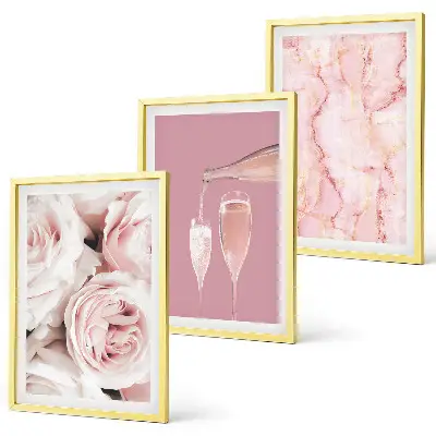 Gerahmtes Bilderset champagnerfarbene Rosen auf Marmorhintergrund