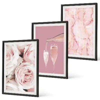 Gerahmtes Bilderset champagnerfarbene Rosen auf Marmorhintergrund