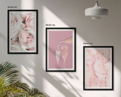 Gerahmtes bilderset Champagnerfarbene Rosen, Marmorhintergrund