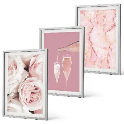 Gerahmtes Bilderset champagnerfarbene Rosen auf Marmorhintergrund