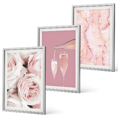 Gerahmtes bilderset Champagnerfarbene Rosen, Marmorhintergrund