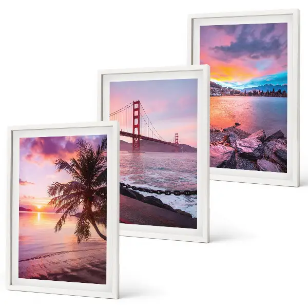 Bilder-3er-Set mit Rahmen Landschaft mit Sonnenuntergang an der Brücke