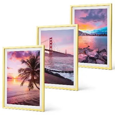 Bilder-3er-Set mit Rahmen Landschaft mit Sonnenuntergang an der Brücke