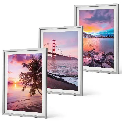 Bilder-3er-Set mit Rahmen Landschaft mit Sonnenuntergang an der Brücke