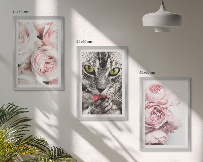 Gerahmtes bilderset Katze in rosa Blumen