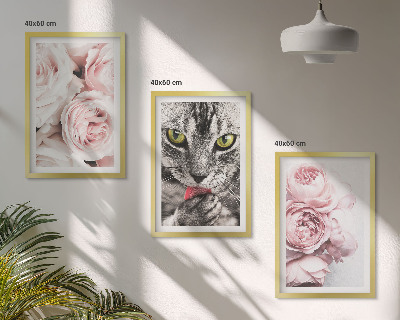 Gerahmtes bilderset Katze in rosa Blumen