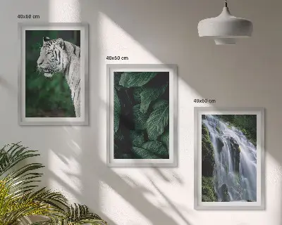 Wasserfall aus weißen Tigerblättern 3er-Set Bilder mit Rahmen