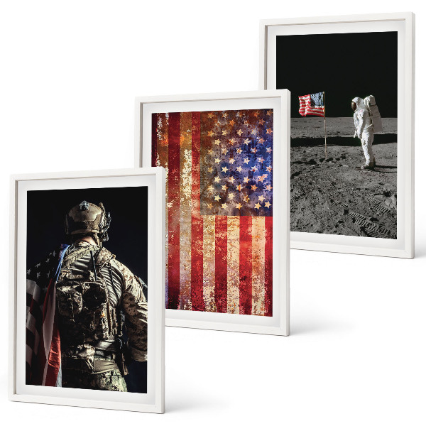 Gerahmtes bilderset Amerikanische Symbole, USA-Flagge