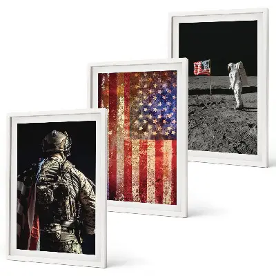 Gerahmtes Bilderset mit amerikanischen Symbolen und USA-Flagge