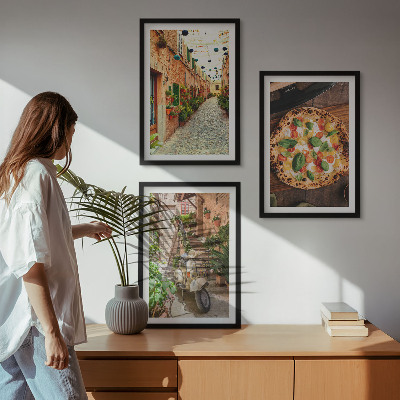Gerahmtes bilderset Charmante Straßen mit Pizza