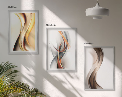 Bilder-3er-set mit rahmen Gelbgrau-braune Wellen