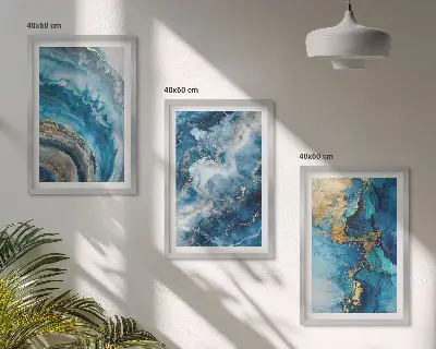 Blaue abstrakte Muster 3er-Set Bilder mit Rahmen