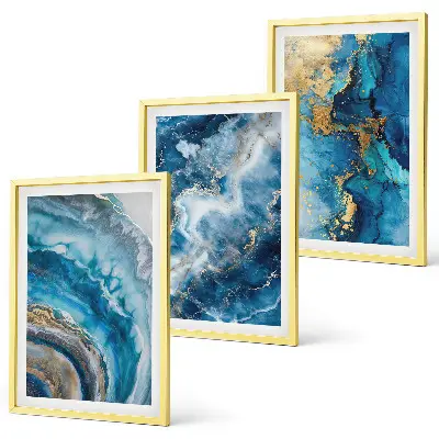 Blaue abstrakte Muster 3er-Set Bilder mit Rahmen
