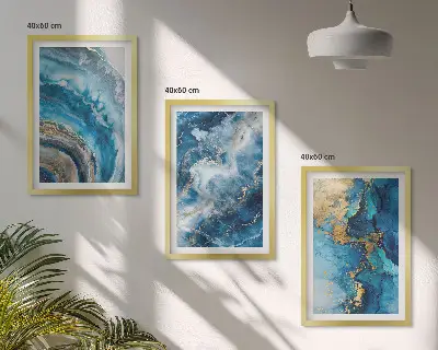 Blaue abstrakte Muster 3er-Set Bilder mit Rahmen