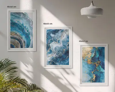 Blaue abstrakte Muster 3er-Set Bilder mit Rahmen