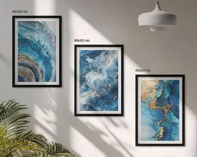 Blaue abstrakte Muster 3er-Set Bilder mit Rahmen