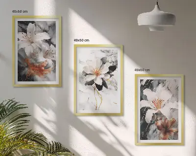 Gerahmtes Bilderset mit Blumen-Motiv in Marmor-Optik schwarz-weiß