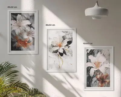 Gerahmtes Bilderset mit Blumen-Motiv in Marmor-Optik schwarz-weiß