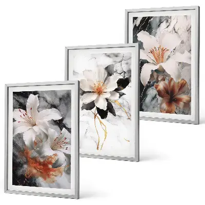 Gerahmtes Bilderset mit Blumen-Motiv in Marmor-Optik schwarz-weiß