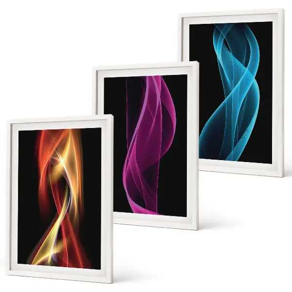 Neonwellenlinien auf dunklem Hintergrund Bilder-3er-Set mit Rahmen