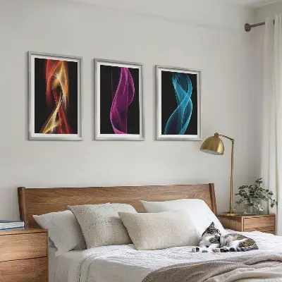 Neonwellenlinien auf dunklem Hintergrund Bilder-3er-Set mit Rahmen