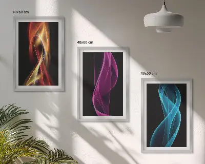 Neonwellenlinien auf dunklem Hintergrund Bilder-3er-Set mit Rahmen