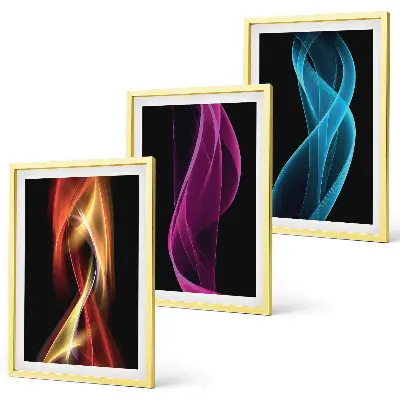 Neonwellenlinien auf dunklem Hintergrund Bilder-3er-Set mit Rahmen