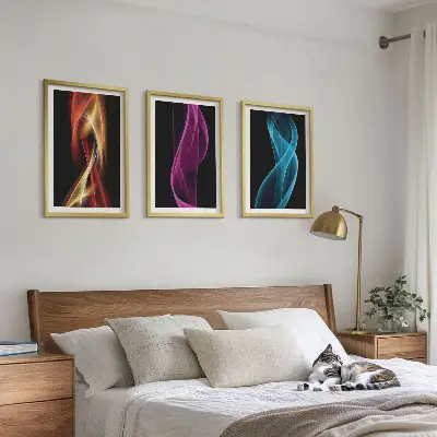 Neonwellenlinien auf dunklem Hintergrund Bilder-3er-Set mit Rahmen