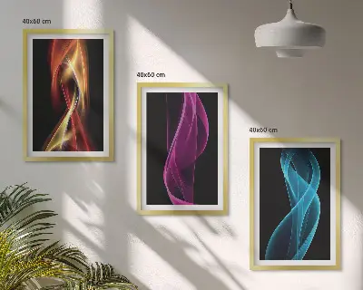Neonwellenlinien auf dunklem Hintergrund Bilder-3er-Set mit Rahmen