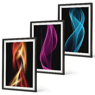 Neonwellenlinien auf dunklem Hintergrund Bilder-3er-Set mit Rahmen