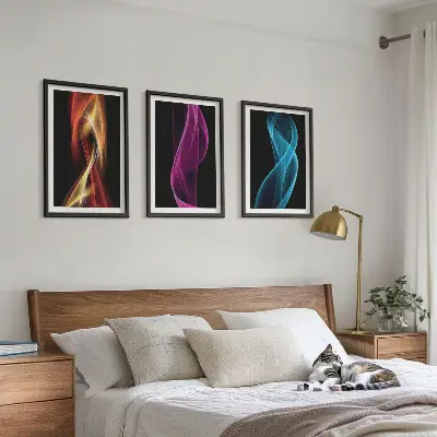 Neonwellenlinien auf dunklem Hintergrund Bilder-3er-Set mit Rahmen