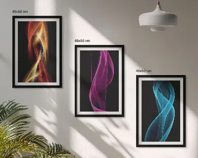 Neonwellenlinien auf dunklem Hintergrund Bilder-3er-Set mit Rahmen